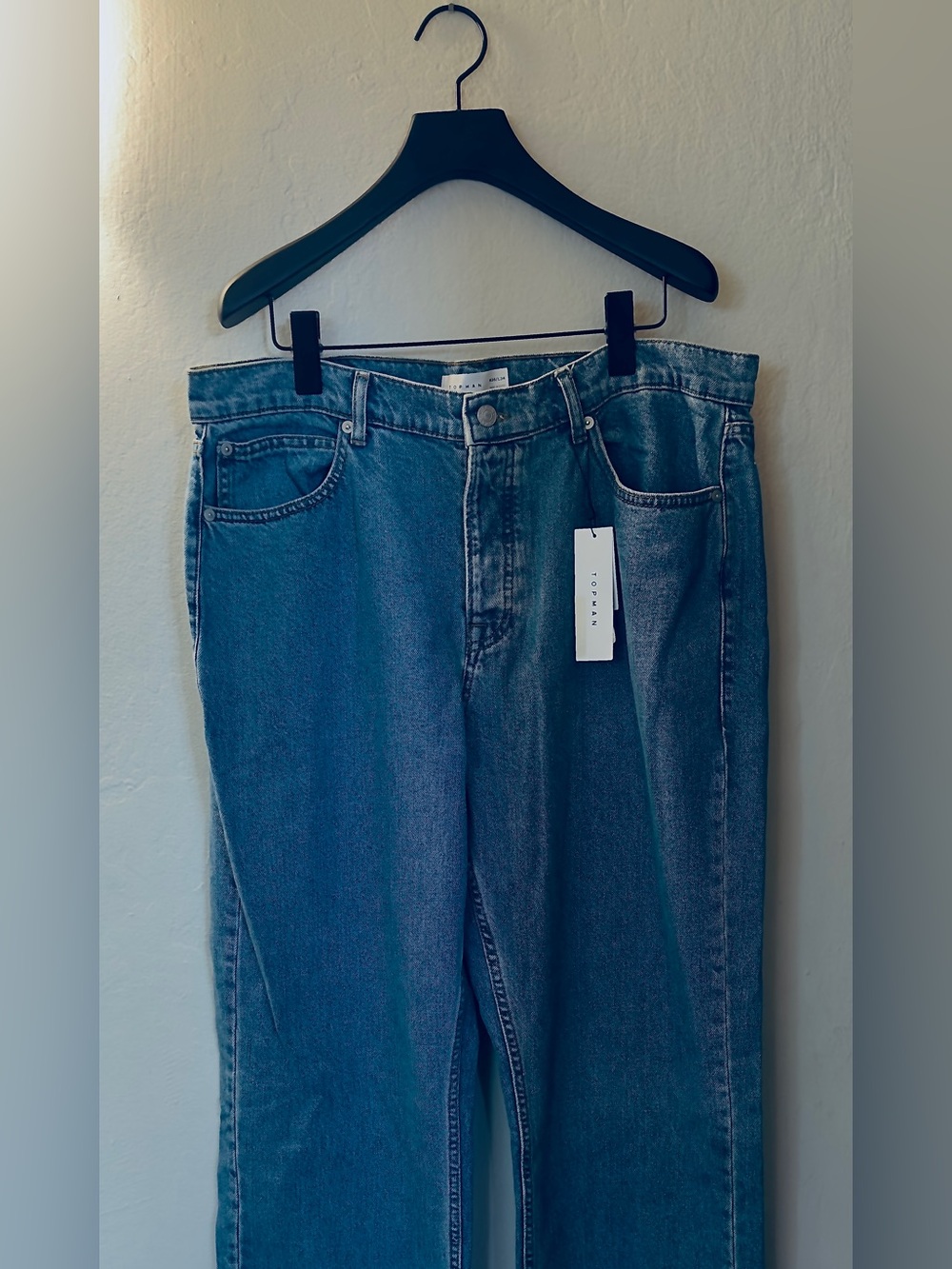 TOPMAN Men’s Wide-Leg Light Wash Blue Jeans NWT 36W 34L Relaxed Denim 1990s Y2K